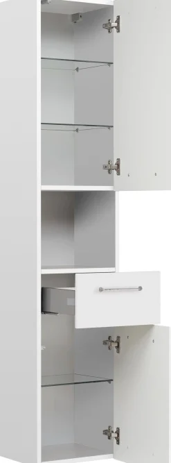 Saphir Hochschrank »Quickset Badschrank 35 cm breit, 2 Türen, 1 Nische, 1 Schublade« Badezimmer-Hochschrank inkl. Türdämpfer, Griffe in Chrom glänzend