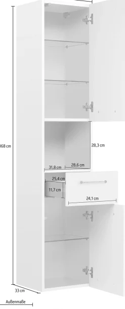 Saphir Hochschrank »Quickset Badschrank 35 cm breit, 2 Türen, 1 Nische, 1 Schublade« Badezimmer-Hochschrank inkl. Türdämpfer, Griffe in Chrom glänzend