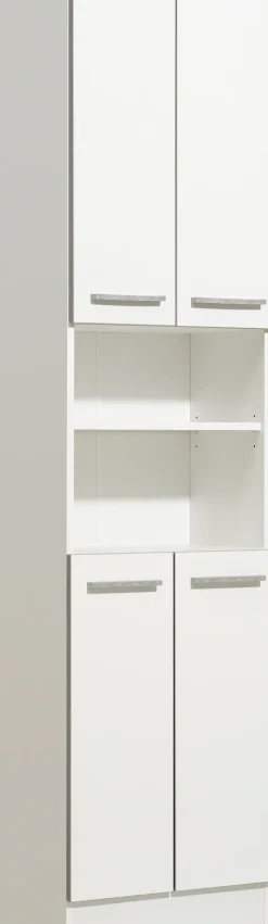 Saphir Hochschrank »Quickset 953 Badschrank 50 cm breit, 4 Türen, Nische, 3 Einlegeböden« Badezimmer-Hochschrank, Weiß Glanz, Griffe in Betonoptik