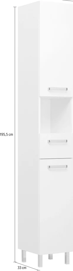 Saphir Hochschrank »Quickset Badschrank 30 cm breit, 2 Türen, 1 Nische, 1 Schublade« Badezimmer-Hochschrank inkl. Türdämpfer, Griffe in Chrom glänzend