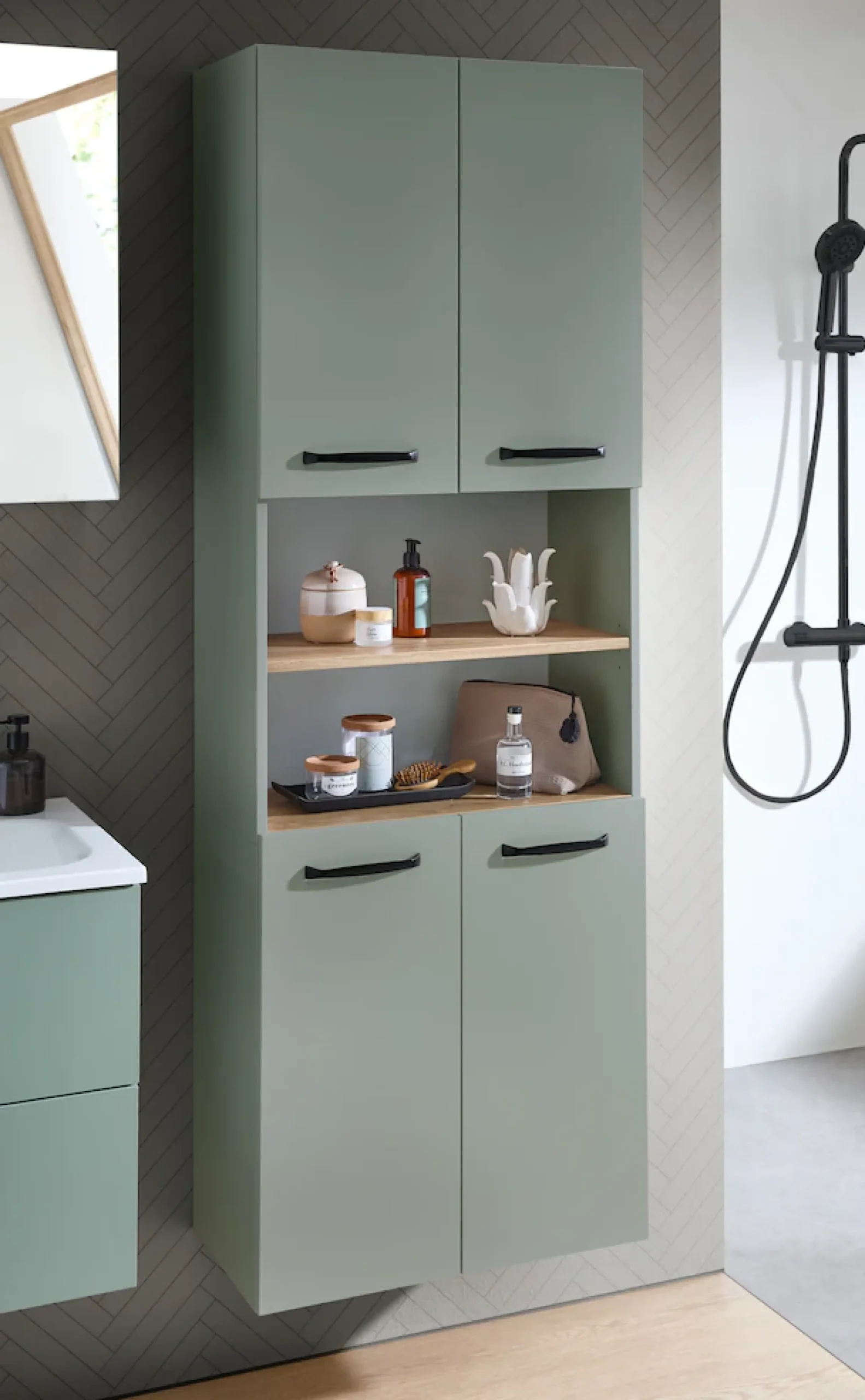 Saphir Hochschrank »Quickset 500, Badschrank 61,6 cm breit, 4 Türen« 4 Einlegeböden, 1 offenes Fach, Badezimmer-Hochschrank