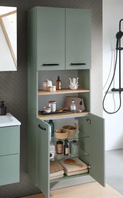 Saphir Hochschrank »Quickset 500, Badschrank 61,6 cm breit, 4 Türen« 4 Einlegeböden, 1 offenes Fach, Badezimmer-Hochschrank