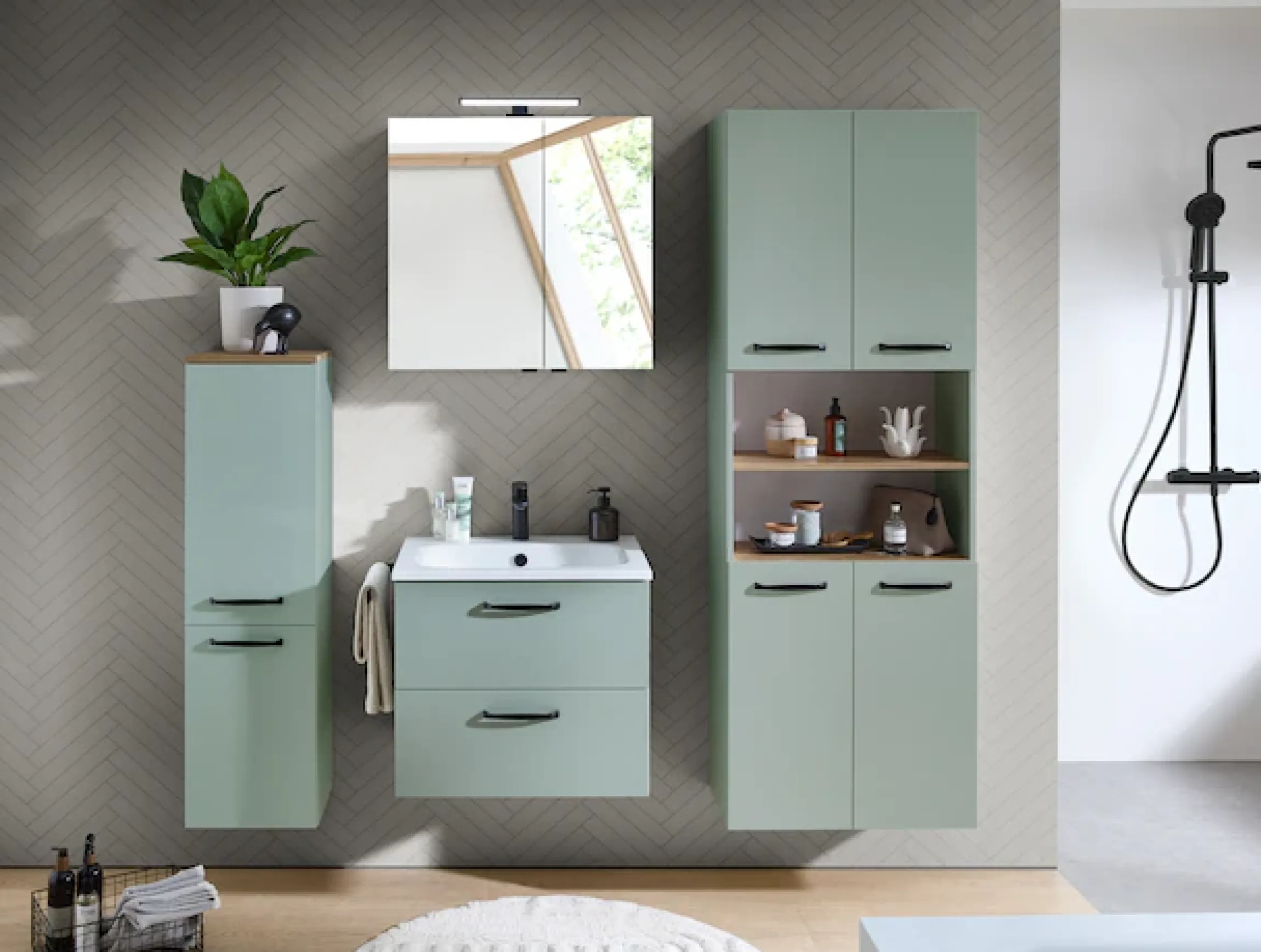 Saphir Hochschrank »Quickset 500, Badschrank 61,6 cm breit, 4 Türen« 4 Einlegeböden, 1 offenes Fach, Badezimmer-Hochschrank