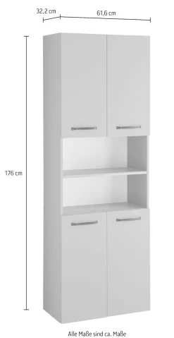 Saphir Hochschrank »Quickset 500, Badschrank 61,6 cm breit, 4 Türen« 4 Einlegeböden, 1 offenes Fach, Badezimmer-Hochschrank