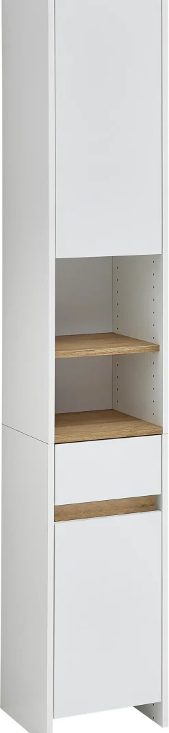 Saphir Hochschrank »Quickset 100, Badschrank 32,4 cm, 2 Türen und 1 Schublade« 3 Einlegeböden, 2 offene Fächer, Badezimmer-Hochschrank, Akzentfuge