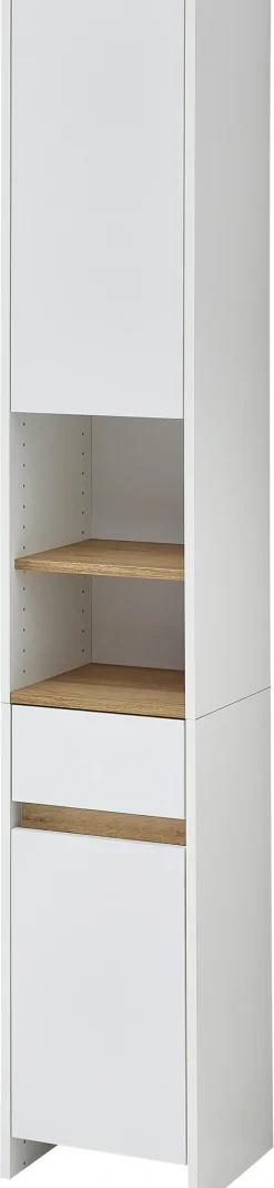 Saphir Hochschrank »Quickset 100, Badschrank 32,4 cm, 2 Türen und 1 Schublade« 3 Einlegeböden, 2 offene Fächer, Badezimmer-Hochschrank, Akzentfuge