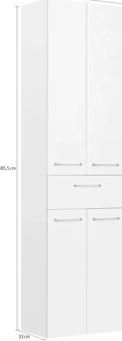 Saphir Hochschrank »Quickset Badschrank 50 cm breit, 4 Türen, 1 Schublade, 3 Einlegeböden« Badezimmer-Hochschrank inkl. Türdämpfer, Griffe in Chrom glänzend