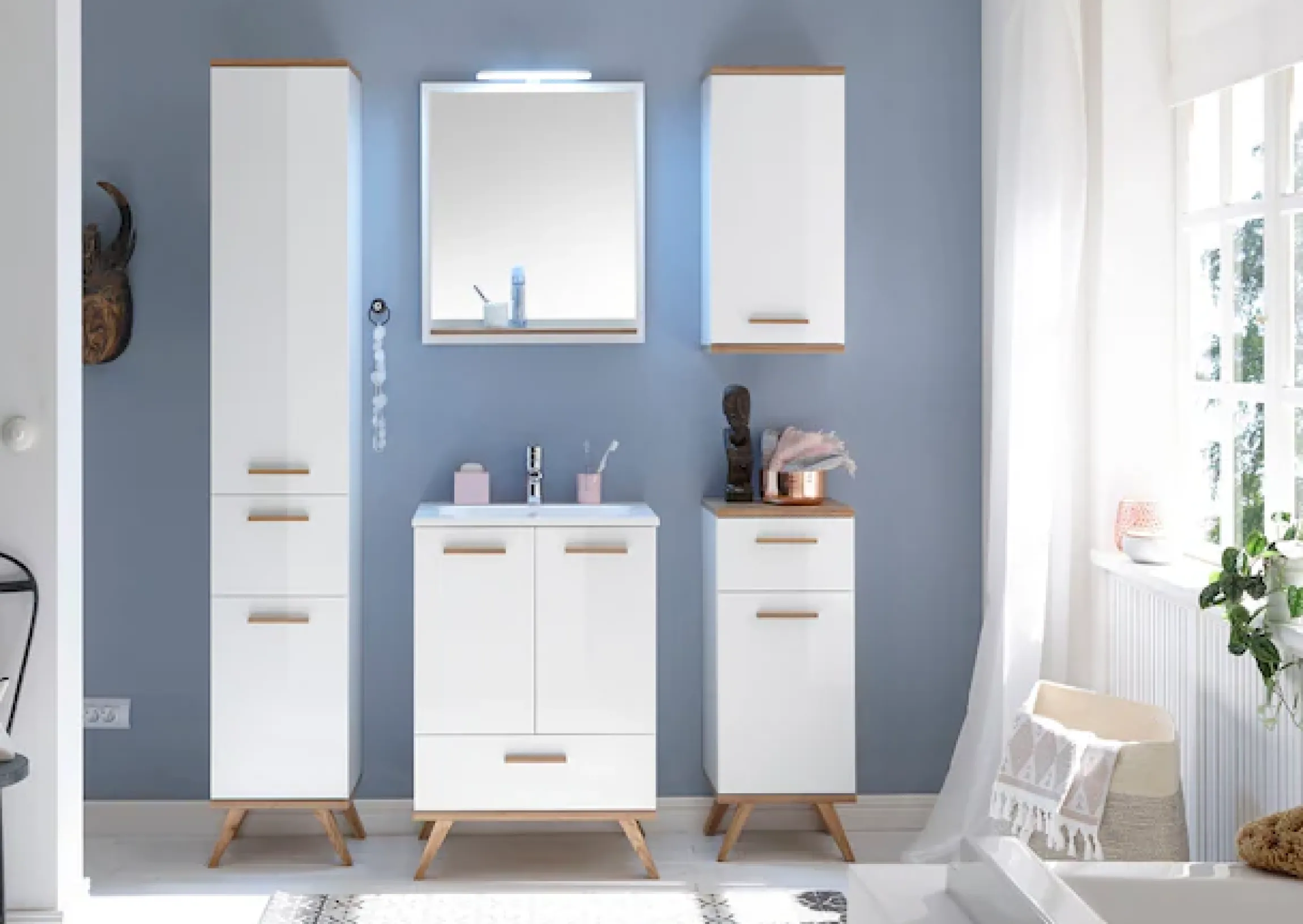 Saphir Hochschrank »Quickset Badschrank 35,5 cm breit, 2 Türen, 1 Schublade« Badezimmer-Hochschrank inkl. Türdämpfer, Holzgriffe