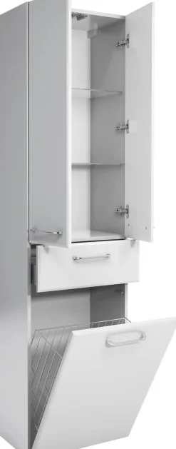 Saphir Hochschrank »Quickset Badschrank 50 cm breit, 2 Türen, 1 Schublade, 1 Wäschekippe« Badezimmer-Hochschrank inkl. Türdämpfer, Griffe in Chrom glänzend