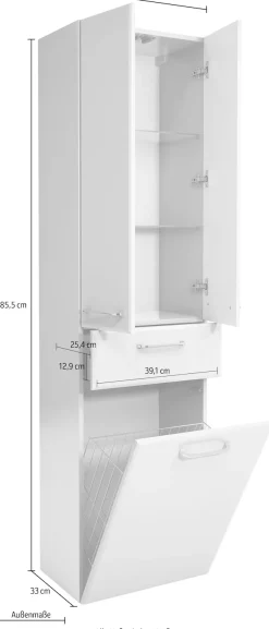 Saphir Hochschrank »Quickset Badschrank 50 cm breit, 2 Türen, 1 Schublade, 1 Wäschekippe« Badezimmer-Hochschrank inkl. Türdämpfer, Griffe in Chrom glänzend