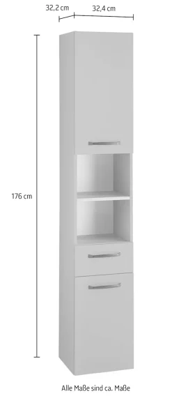 Saphir Hochschrank »Quickset 500, Badschrank 32,4 cm breit« 3 Einlegeböden, 1 offenes Fach, Badezimmer-Hochschrank