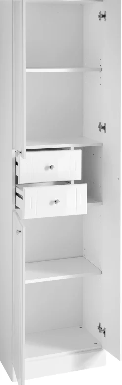 Saphir Hochschrank »Quickset 955 Badschrank, 50 cm breit, 3 Türen, 2 Schubladen« Badezimmer-Hochschrank inkl. Türdämpfer, Griffe in Chrom glänzend