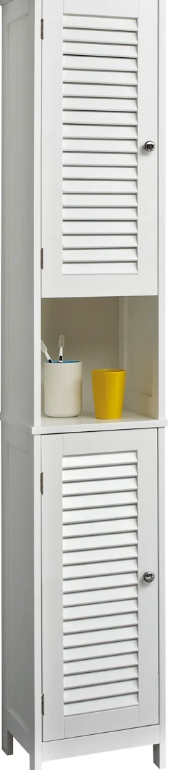 Saphir Hochschrank »Quickset 928 Badschrank 32 cm breit, 2 Türen, Nische, 3 Einlegeböden« Badezimmer-Hochschrank, Weiß mit Knopfgriffen, Landhaus-Stil