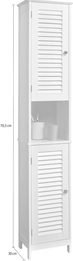 Saphir Hochschrank »Quickset 928 Badschrank 32 cm breit, 2 Türen, Nische, 3 Einlegeböden« Badezimmer-Hochschrank, Weiß mit Knopfgriffen, Landhaus-Stil