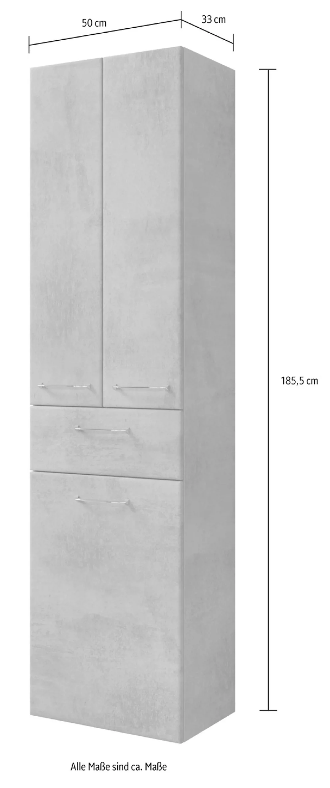 Saphir Hochschrank »Quickset 945 Badschrank, 50cm breit, 2 Türen, 1 Schublade, Wäschekippe« Badezimmer-Hochschrank inkl. Türdämpfer, Griffe in Chrom glänzend