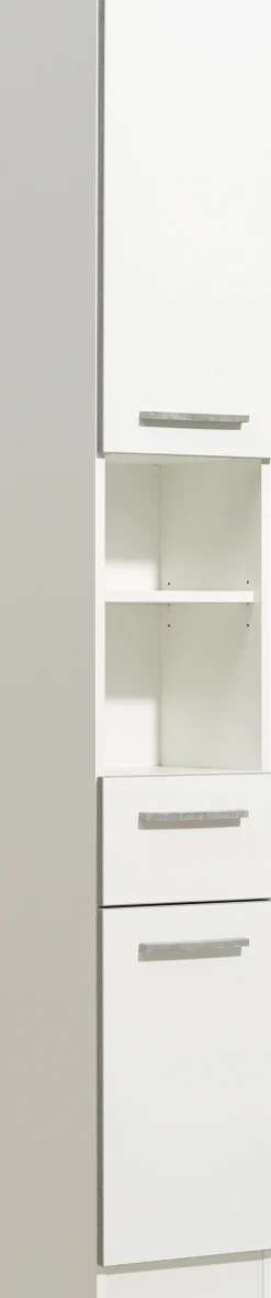 Saphir Hochschrank »Quickset 953 Badschrank 30 cm breit, 2 Türen, Nische, 1 Schublade« Badezimmer-Hochschrank, Weiß Glanz, Griffe in Betonoptik