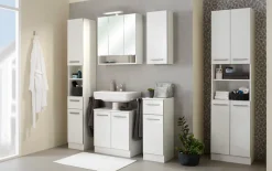Saphir Hochschrank »Quickset 953 Badschrank 30 cm breit, 2 Türen, Nische, 1 Schublade« Badezimmer-Hochschrank, Weiß Glanz, Griffe in Betonoptik