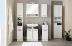Saphir Hochschrank »Quickset 953 Badschrank 30 cm breit, 2 Türen, Nische, 1 Schublade« Badezimmer-Hochschrank, Weiß Glanz, Griffe in Betonoptik