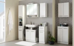 Saphir Hochschrank »Quickset 953 Badschrank 30 cm breit, 2 Türen, Nische, 1 Schublade« Badezimmer-Hochschrank, Weiß Glanz, Griffe in Betonoptik