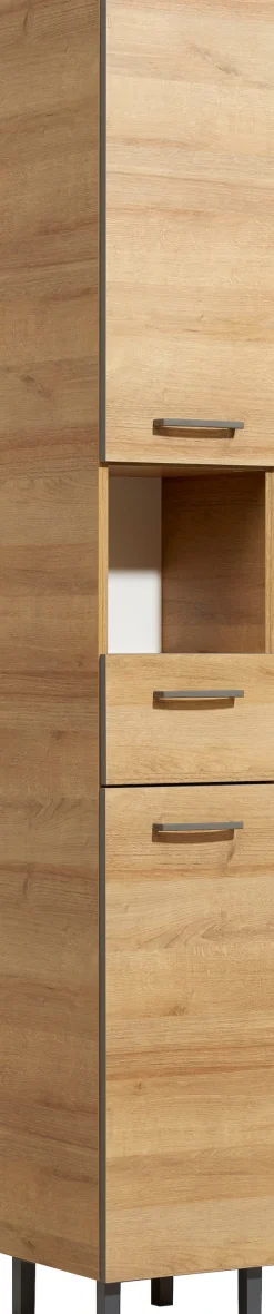 Saphir Hochschrank »Quickset 919 Badschrank, 30 cm breit, 2 Türen, Nische, 1 Schublade« Badezimmer-Hochschrank inkl. Türdämpfer, Griffe in Grau