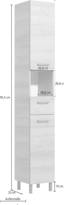 Saphir Hochschrank »Quickset 919 Badschrank, 30 cm breit, 2 Türen, Nische, 1 Schublade« Badezimmer-Hochschrank inkl. Türdämpfer, Griffe in Grau