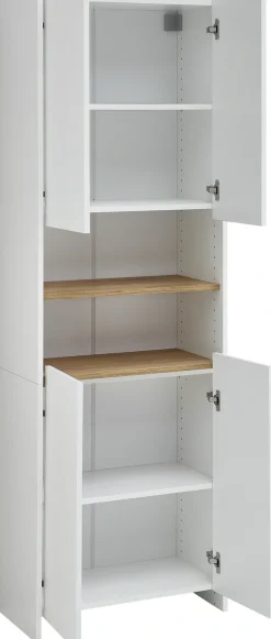 Saphir Hochschrank »Quickset 100, Badschrank 61,6 cm breit, 4 Türen« 2 Einlegeböden, 2 offene Fächer, Badezimmer-Hochschrank, Akzentfuge