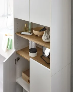 Saphir Hochschrank »Quickset 100, Badschrank 61,6 cm breit, 4 Türen« 2 Einlegeböden, 2 offene Fächer, Badezimmer-Hochschrank, Akzentfuge