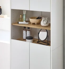 Saphir Hochschrank »Quickset 100, Badschrank 61,6 cm breit, 4 Türen« 2 Einlegeböden, 2 offene Fächer, Badezimmer-Hochschrank, Akzentfuge