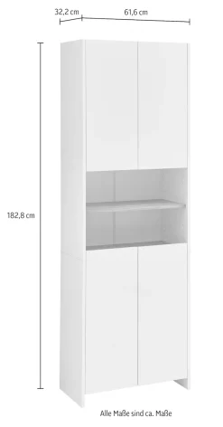 Saphir Hochschrank »Quickset 100, Badschrank 61,6 cm breit, 4 Türen« 2 Einlegeböden, 2 offene Fächer, Badezimmer-Hochschrank, Akzentfuge