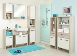 Saphir Hochschrank »Quickset 350 Badschrank 33 cm breit, 2 Türen, 1 Schublade, 1 Nische« 1 Stk. tlg. Badezimmer-Hochschrank, Pinie Ida hell, Griffe alufarbig