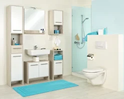 Saphir Hochschrank »Quickset 350 Badschrank 33 cm breit, 2 Türen, 1 Schublade, 1 Nische« 1 Stk. tlg. Badezimmer-Hochschrank, Pinie Ida hell, Griffe alufarbig
