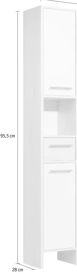 Saphir Hochschrank »Quickset 350 Badschrank 33 cm breit, 2 Türen, 1 Schublade, 1 Nische« 1 Stk. tlg. Badezimmer-Hochschrank, Pinie Ida hell, Griffe alufarbig