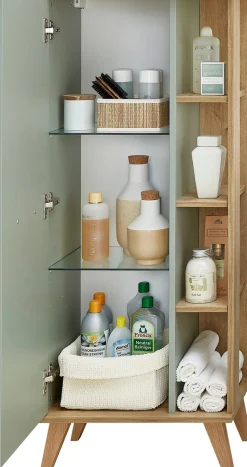 Saphir Midischrank »Quickset Badschrank 50,5 cm breit, 1 Tür, seitliche Ablagen« Badezimmer-Midischrank inkl. Türdämpfer, Griffe in Holz