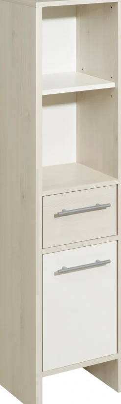 Saphir Midischrank »Quickset 350 Badschrank 33 cm breit, 1 Tür, 1 Schublade, 2 Regalfächer« 1 Stk. tlg. Badezimmer-Midischrank Pinie Ida hell, Griffe alufarbig