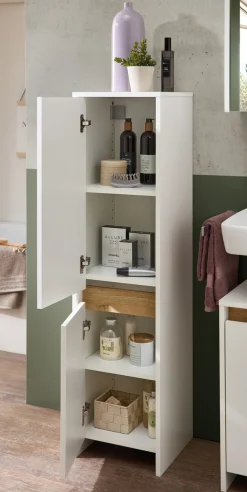 Saphir Midischrank »Quickset 100, Badschrank 32,4 cm breit, 2 Türen« 2 Einlegeböden, Badezimmer-Midischrank, mit Akzentfuge