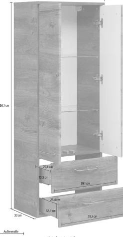 Saphir Midischrank »Quickset Badschrank 50 cm breit, 2 Türen, 2 Schubladen, 2 Einlegeböden« Badezimmer-Midischrank inkl. Türdämpfer, Griffe in Chrom glänzend