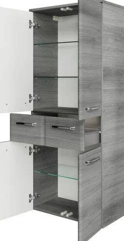 Saphir Midischrank »Quickset Badschrank 60 cm breit, 141 cm hoch mit 4 Türen« Badezimmer-Midischrank inkl. Türdämpfer, Griffe in Chrom glänzend