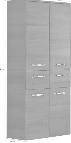 Saphir Midischrank »Quickset Badschrank 60 cm breit, 141 cm hoch mit 4 Türen« Badezimmer-Midischrank inkl. Türdämpfer, Griffe in Chrom glänzend