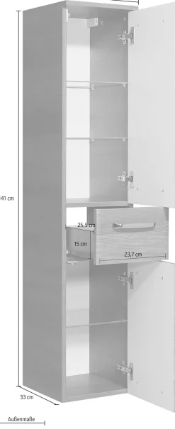 Saphir Midischrank »Quickset Badschrank 30 cm breit, 2 Türen, 1 Schublade, 3 Einlegeböden« Badezimmer-Midischrank inkl. Türdämpfer, Griffe in Chrom glänzend