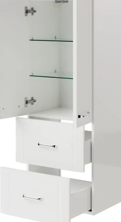 Saphir Midischrank »Serie 3006 Badschrank 50cm,2 Türen,2 Schubladen,Türdämpfer« 2 Glas-Einlegeböden, Badezimmer-Midischrank 130 cm hoch, 38 cm tief
