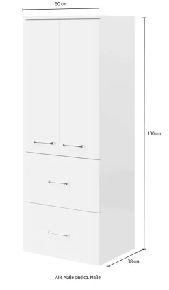 Saphir Midischrank »Serie 3006 Badschrank 50cm,2 Türen,2 Schubladen,Türdämpfer« 2 Glas-Einlegeböden, Badezimmer-Midischrank 130 cm hoch, 38 cm tief