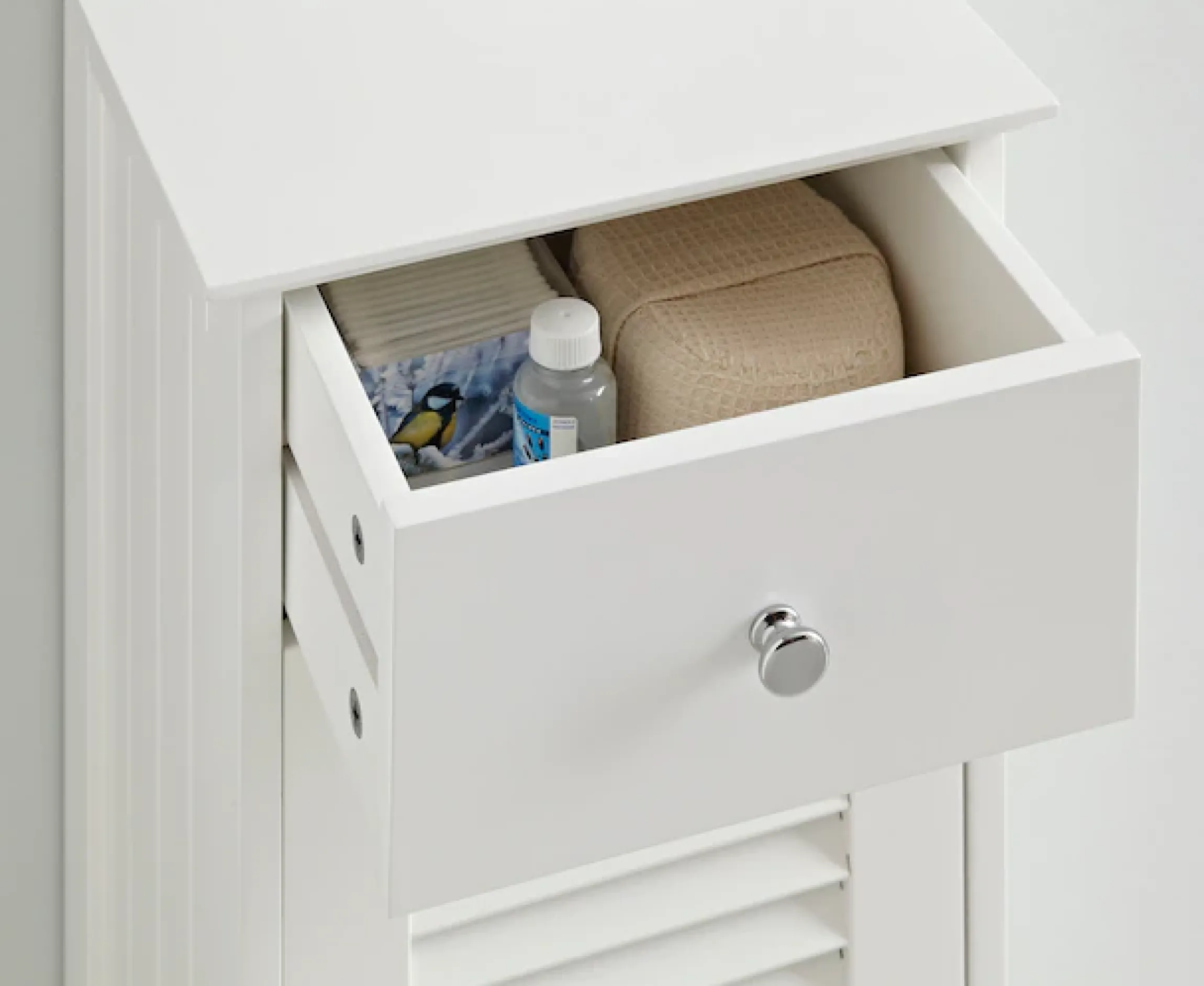 Saphir Unterschrank »Quickset 928 Badschrank mit 1 Tür, 1 Schublade, 1 Einlegeboden, Weiß« Badezimmer-Unterschrank 32 cm breit, Knopfgriffe, Landhaus-Stil