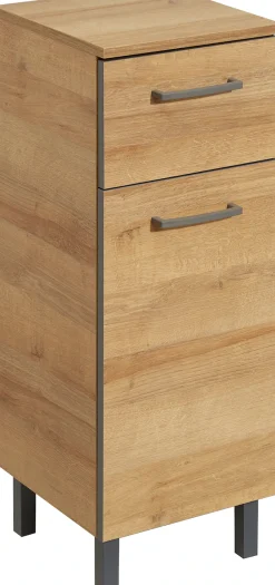 Saphir Unterschrank »Quickset 919 Badschrank mit 1 Tür, 1 Schublade, 30 cm breit« Badezimmermöbel, Riviera Eiche quer Nachbildung, Griffe in Grau