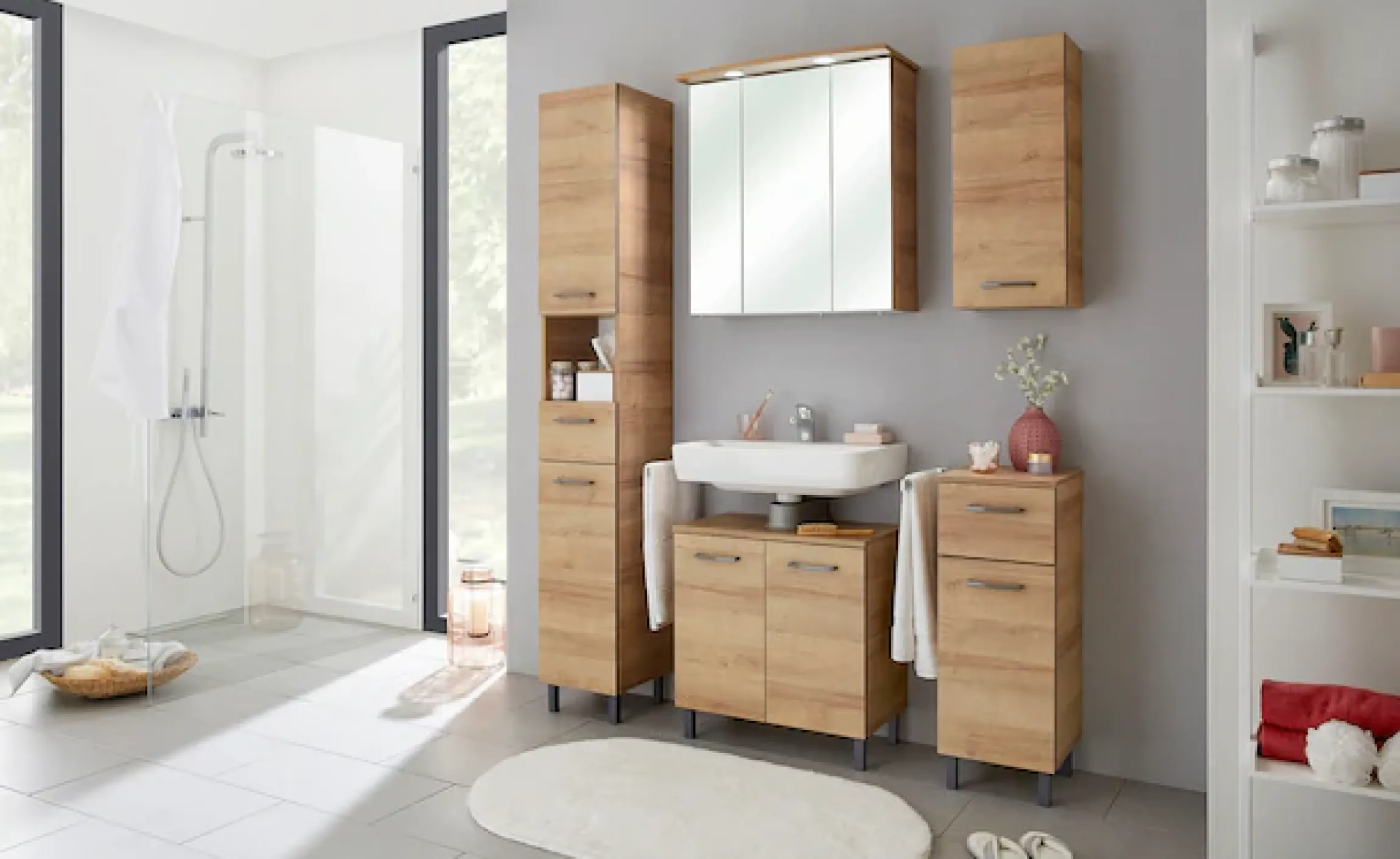 Saphir Waschbeckenunterschrank »Quickset 919 Unterbeckenschrank, Riviera Eiche quer Nachbildung« Waschbeckenschrank inkl. Türdämpfer, 60 cm breit, ohne Waschbecken