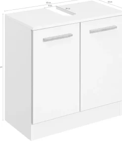 Saphir Waschbeckenunterschrank »Quickset 953 Unterbeckenschrank, 60 cm breit, 2 Türen, Weiß Glanz« Waschbeckenschrank mit Siphonausschnitt, ohne Waschbecken