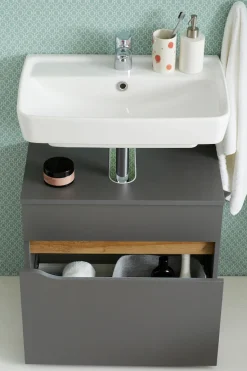 Saphir Waschbeckenunterschrank »Quickset Unterbeckenschrank, 60 cm breit, 1 Schublade« Waschbeckenschrank mit Siphonausschnitt, ohne Waschbecken, grifflos