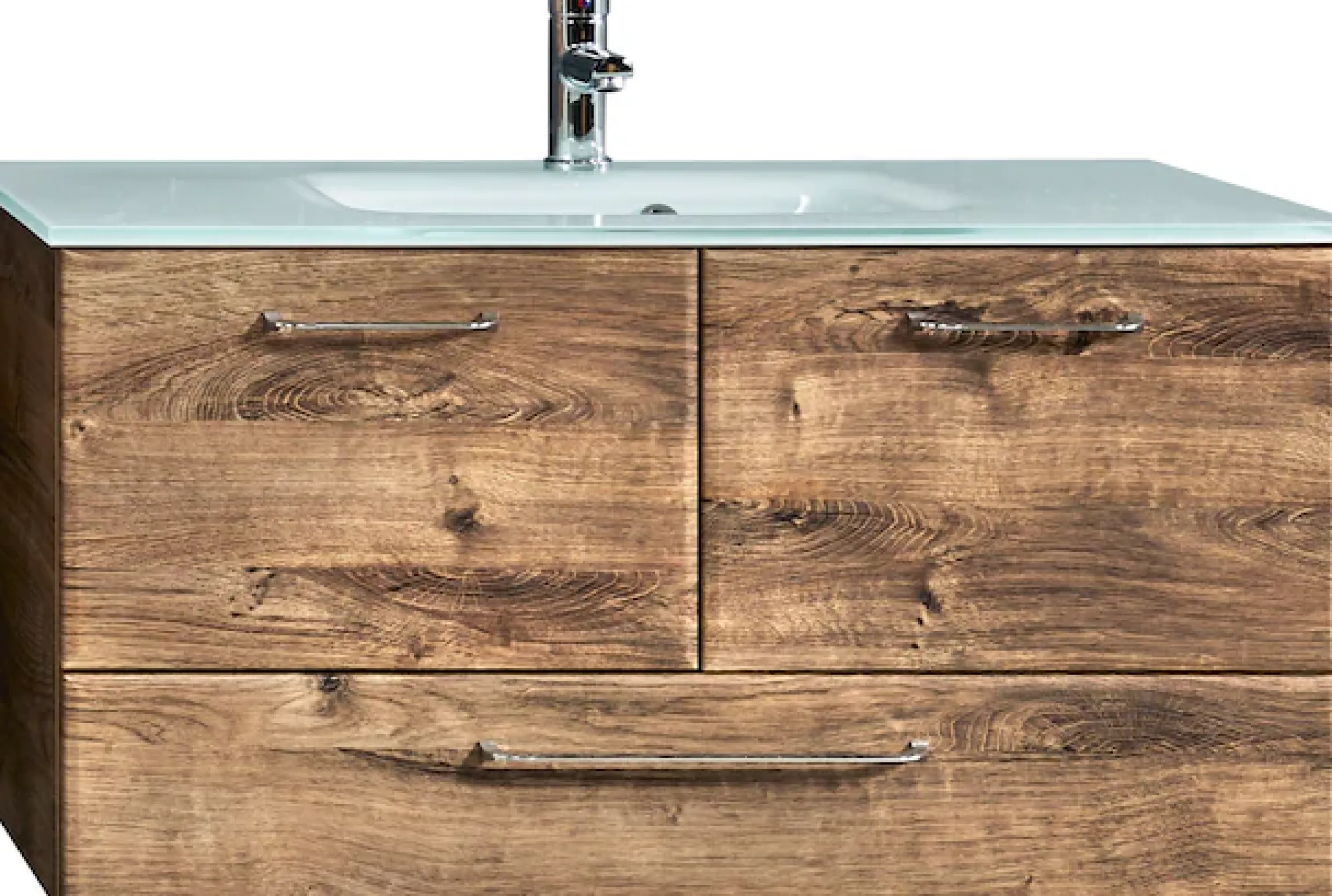 Saphir Waschtisch »Quickset Glaswaschtisch mit Unterschrank, 99 cm breit, Waschplatz« Griffe in Chrom Glanz, inkl. Türdämpfer, 2 Türen, 1 Schublade