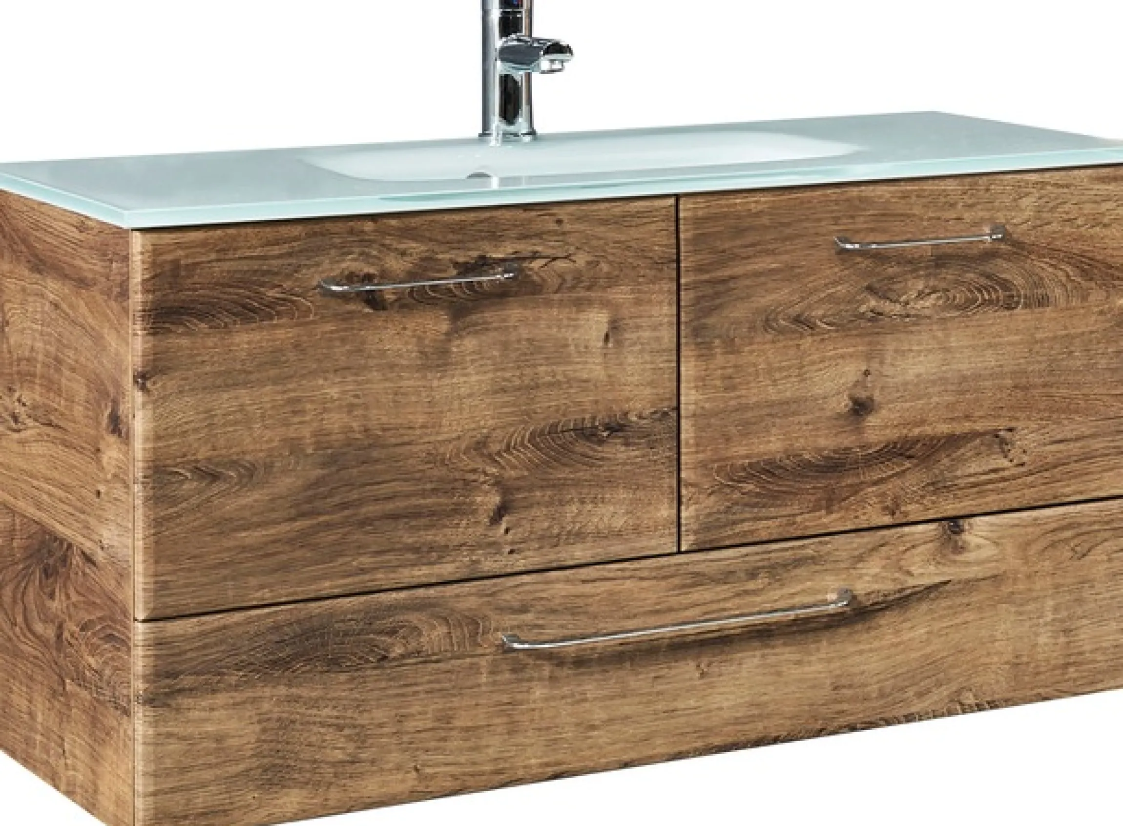 Saphir Waschtisch »Quickset Glaswaschtisch mit Unterschrank, 99 cm breit, Waschplatz« Griffe in Chrom Glanz, inkl. Türdämpfer, 2 Türen, 1 Schublade