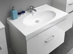 Saphir Waschtisch »Quickset Keramikwaschtisch mit Unterschrank, 80 cm breit, Badmöbel« Waschplatz mit 1 Schublade, inkl. Türdämpfer, Griffe Chrom Glanz