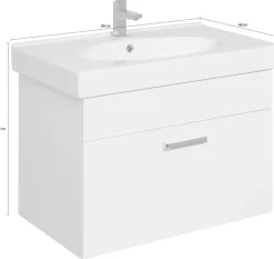 Saphir Waschtisch »Quickset Keramikwaschtisch mit Unterschrank, 80 cm breit, Badmöbel« Waschplatz mit 1 Schublade, inkl. Türdämpfer, Griffe Chrom Glanz